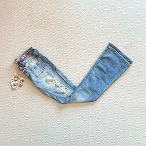 distressed denim flared jeans!